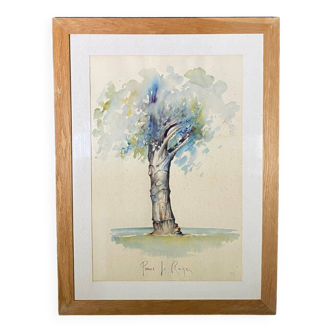Watercolor or lithograph on paper by Pierre Le Royer 20th tree