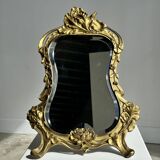 Art Deco style gilded bronze mirror with beveled glass H40cm