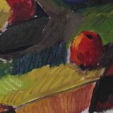 Original mid-century Swedish oil on canvas – “Kubisk Jug and Fruit” by Bror Göransson – vintage & framed – 75 × 58 cm (29.5" × 22.8")