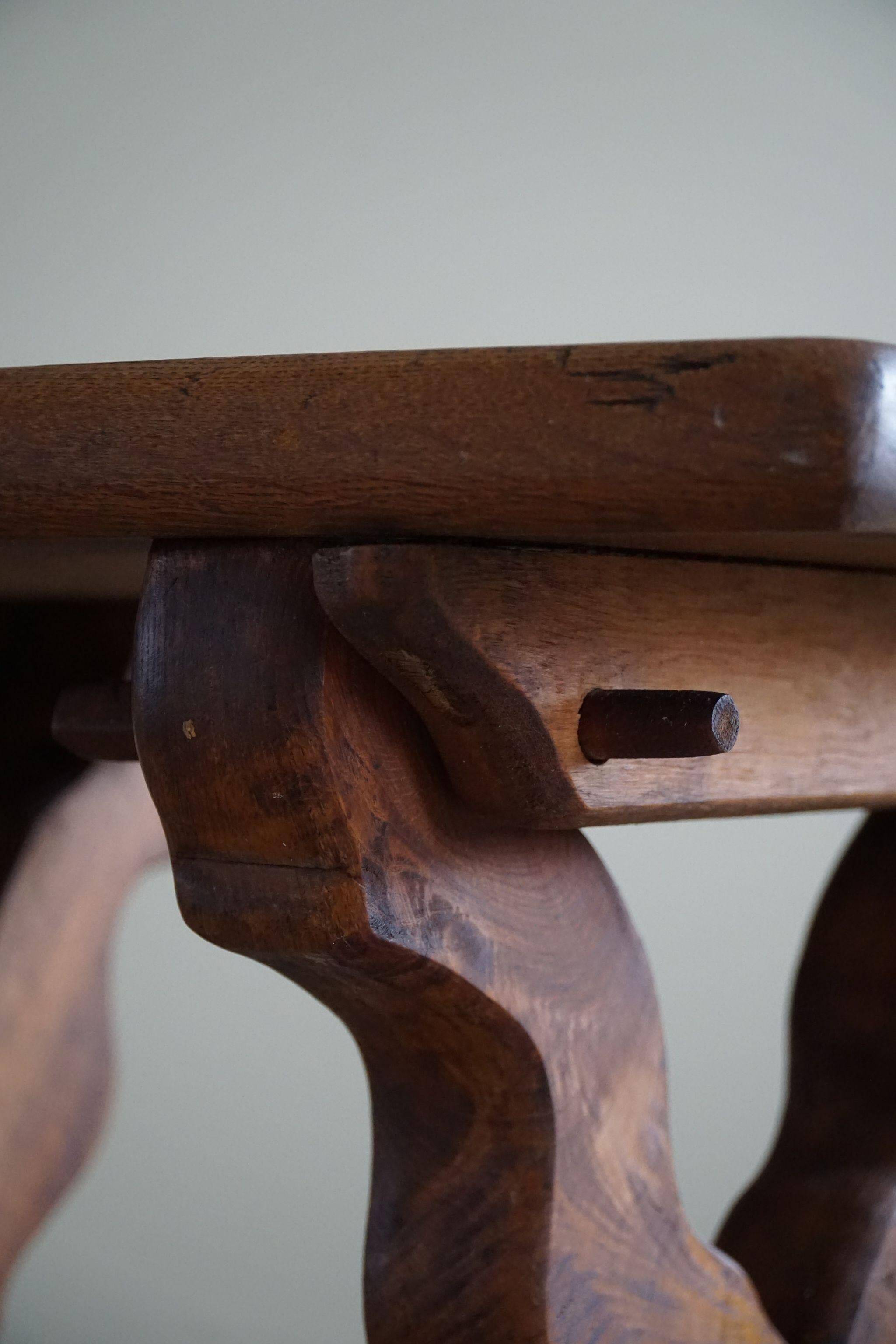 Brutalist oak desk from the mid-century, made in France in the 1950s.