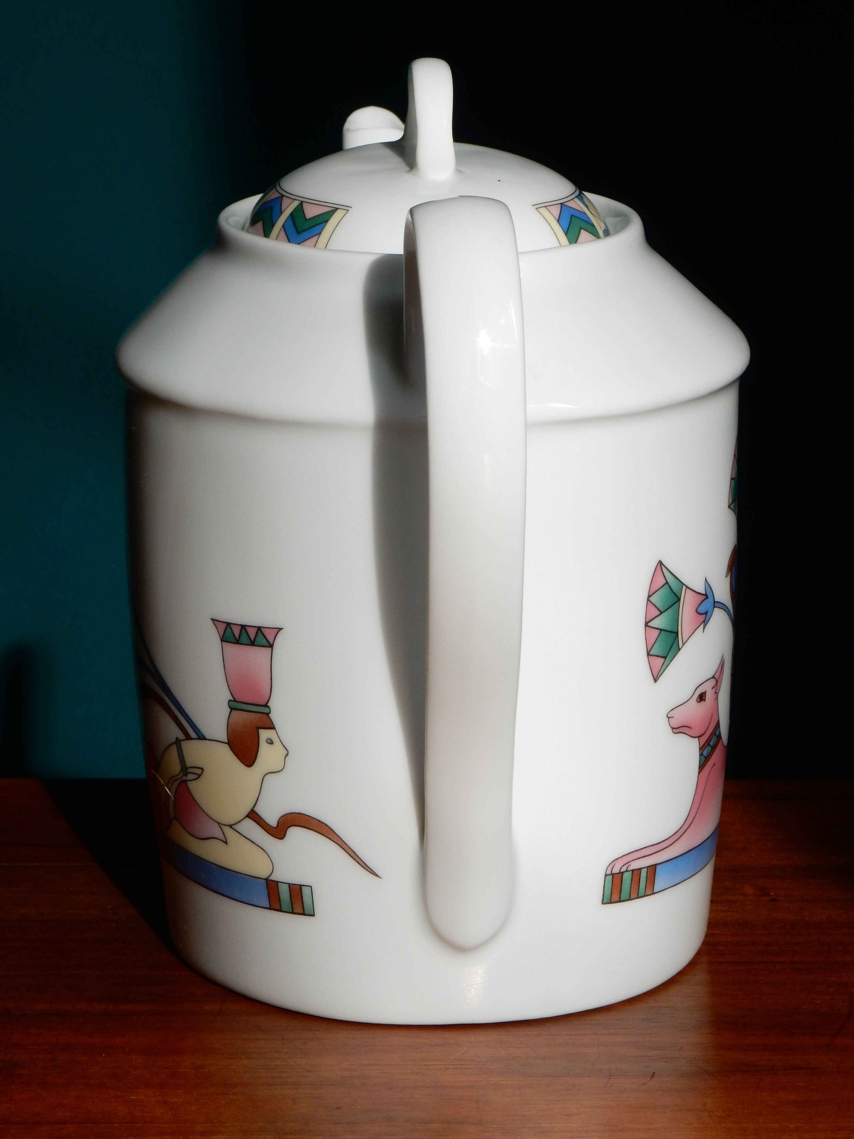 Limoges coffee maker inspired by ancient Egypt in the style of the 80s