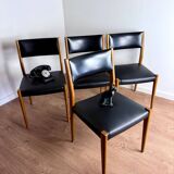 Set of 4 wooden and black leatherette chairs