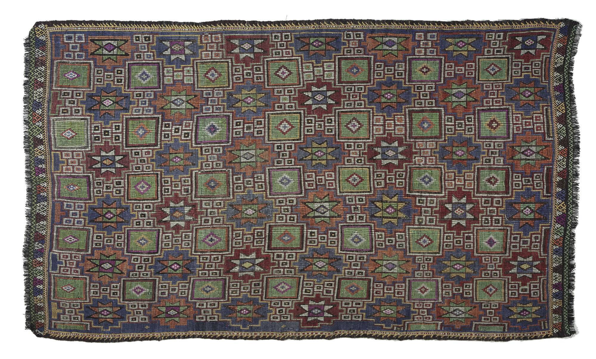 Turkish Kilim Yuruk Vintage 173x284 cm Geometric Green and Blue