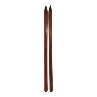Pair of old wooden skis for vintage decor - 196 cm