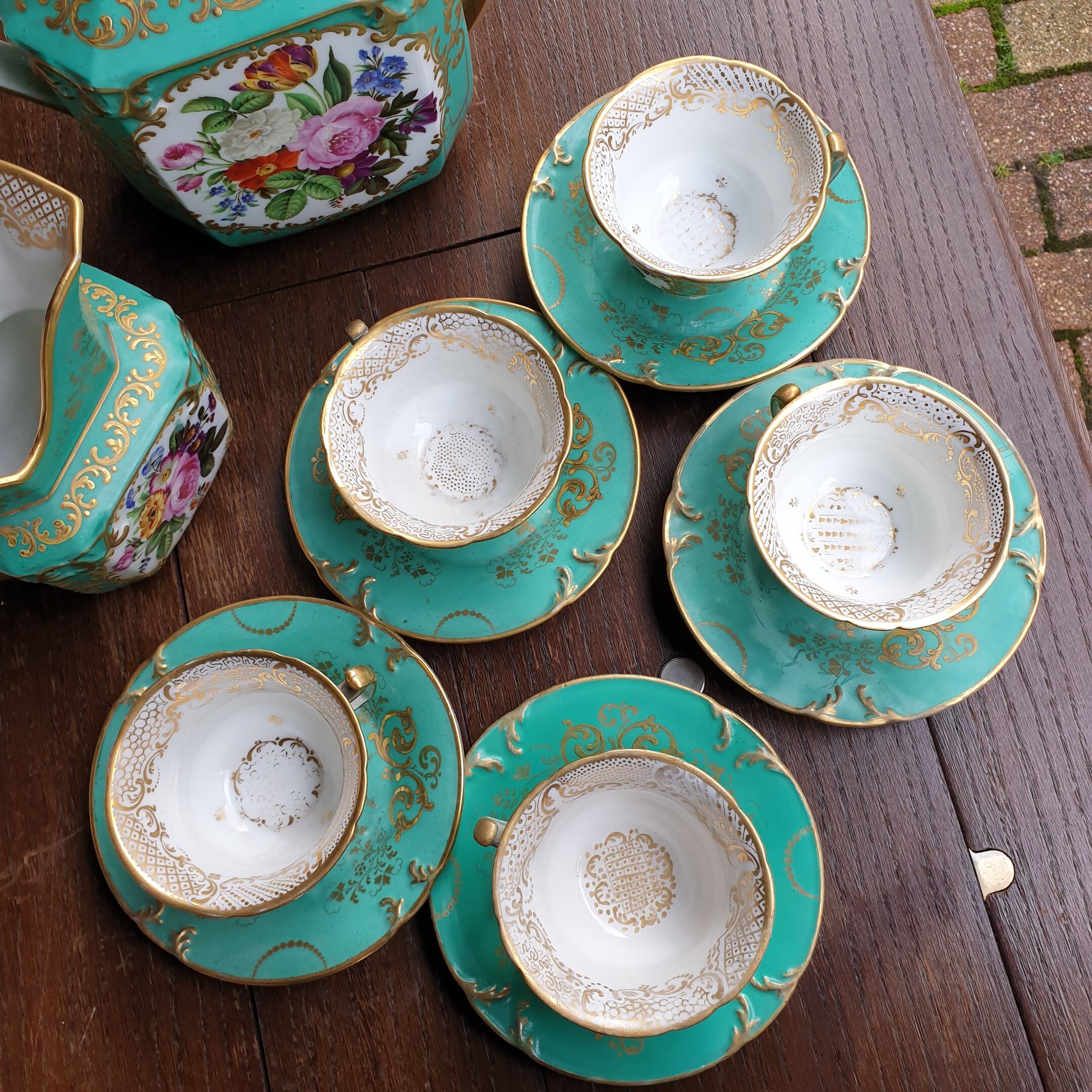 Ancient porcelain floral tea service