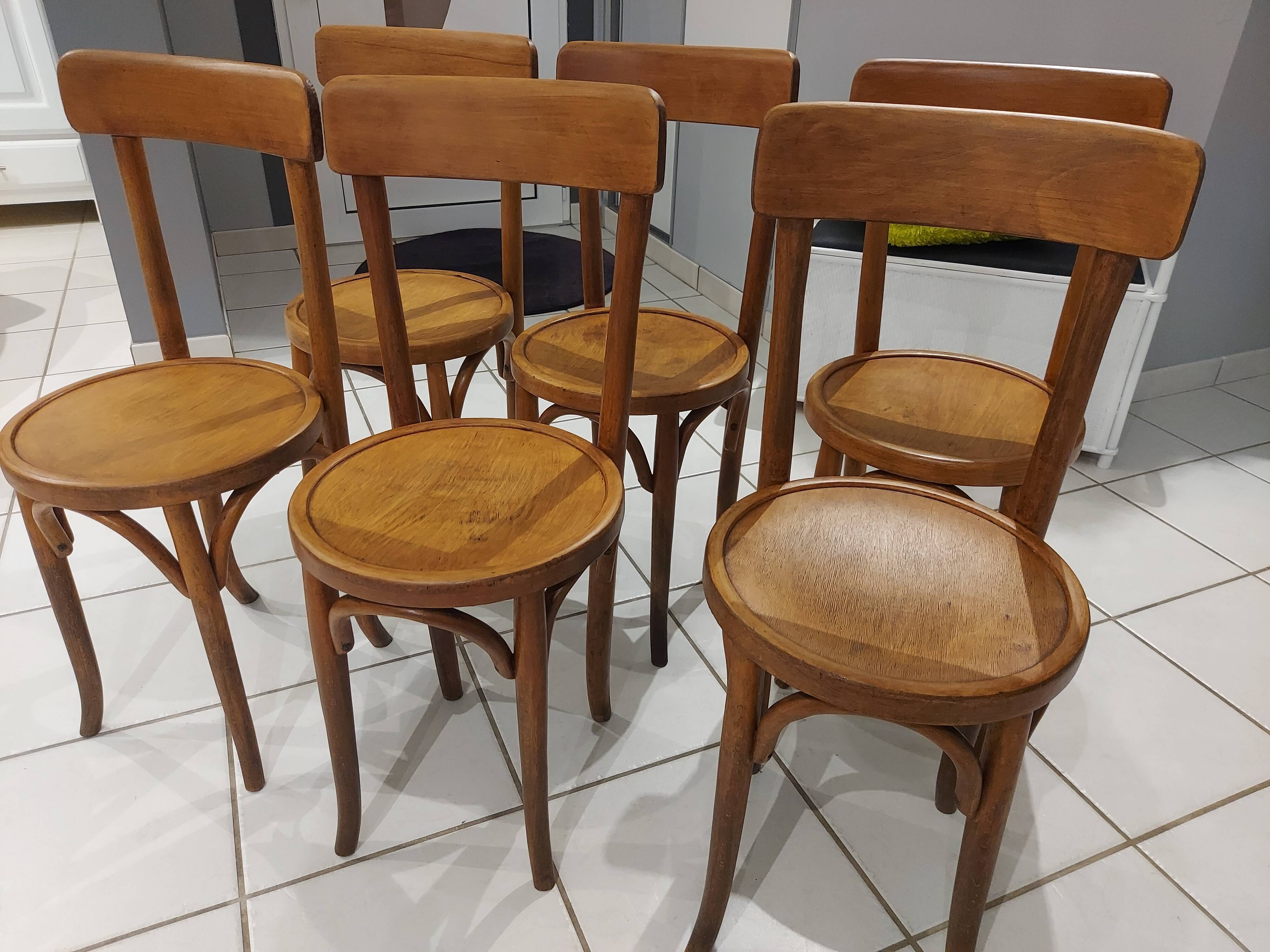 Suite of 6 Chairs by Bistrot Baumann vibtage 1920s