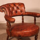 small shepherdess or armchair in mahogany and cognac leather - 19th century