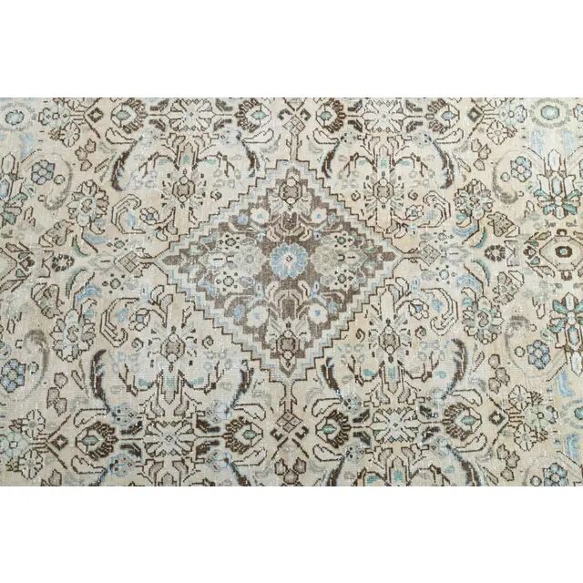 1970s Vintage Persian Handmade Wool Cotton Beige Area Rug 291x387