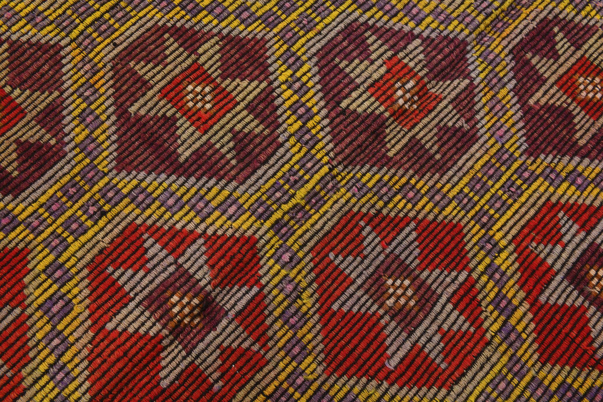 5x8 Burgundy & Yellow Vintage Kilim Rug, 160x258Cm