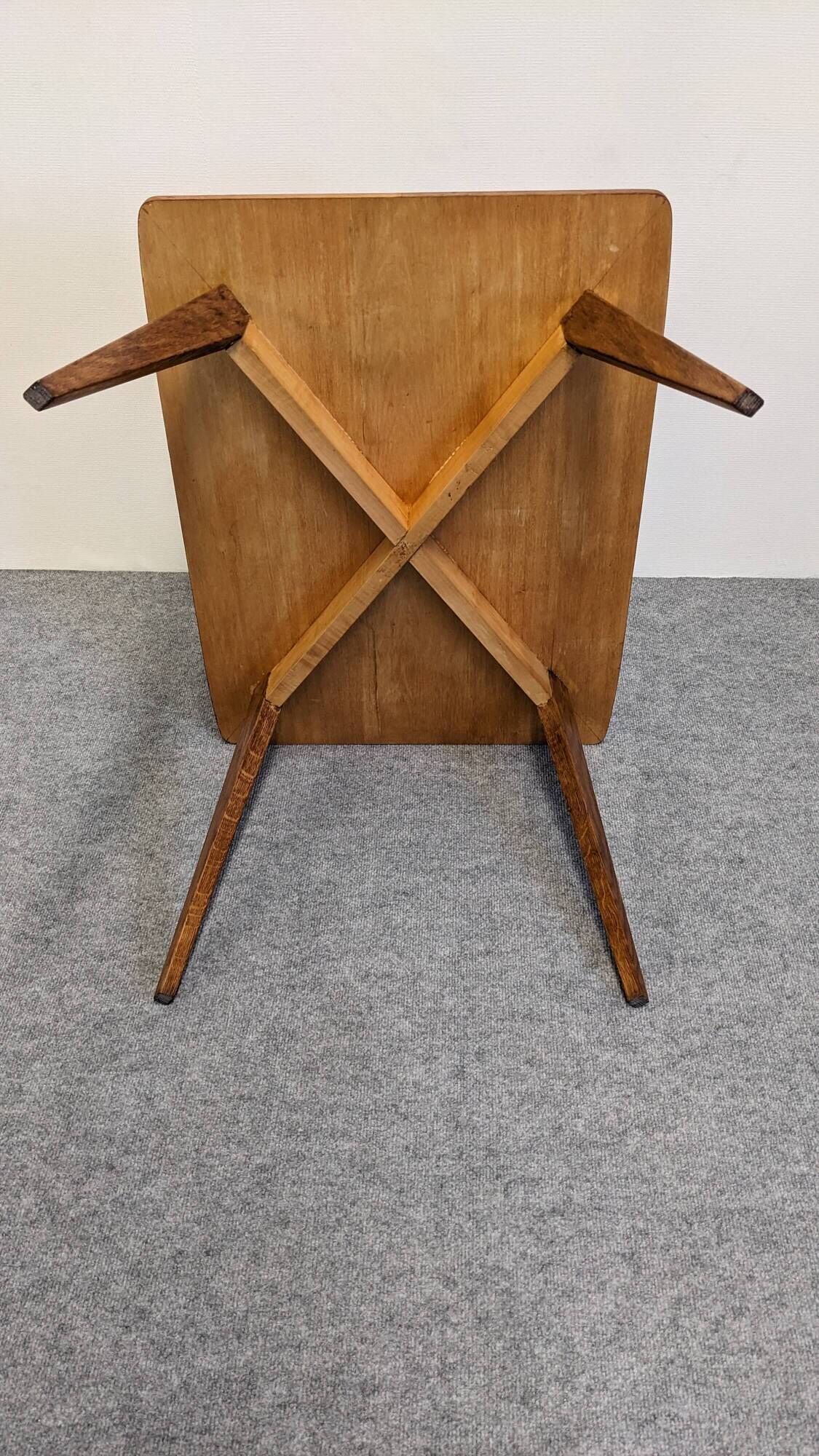 Modernist coffee or side table in oak marquetry, France 1960.