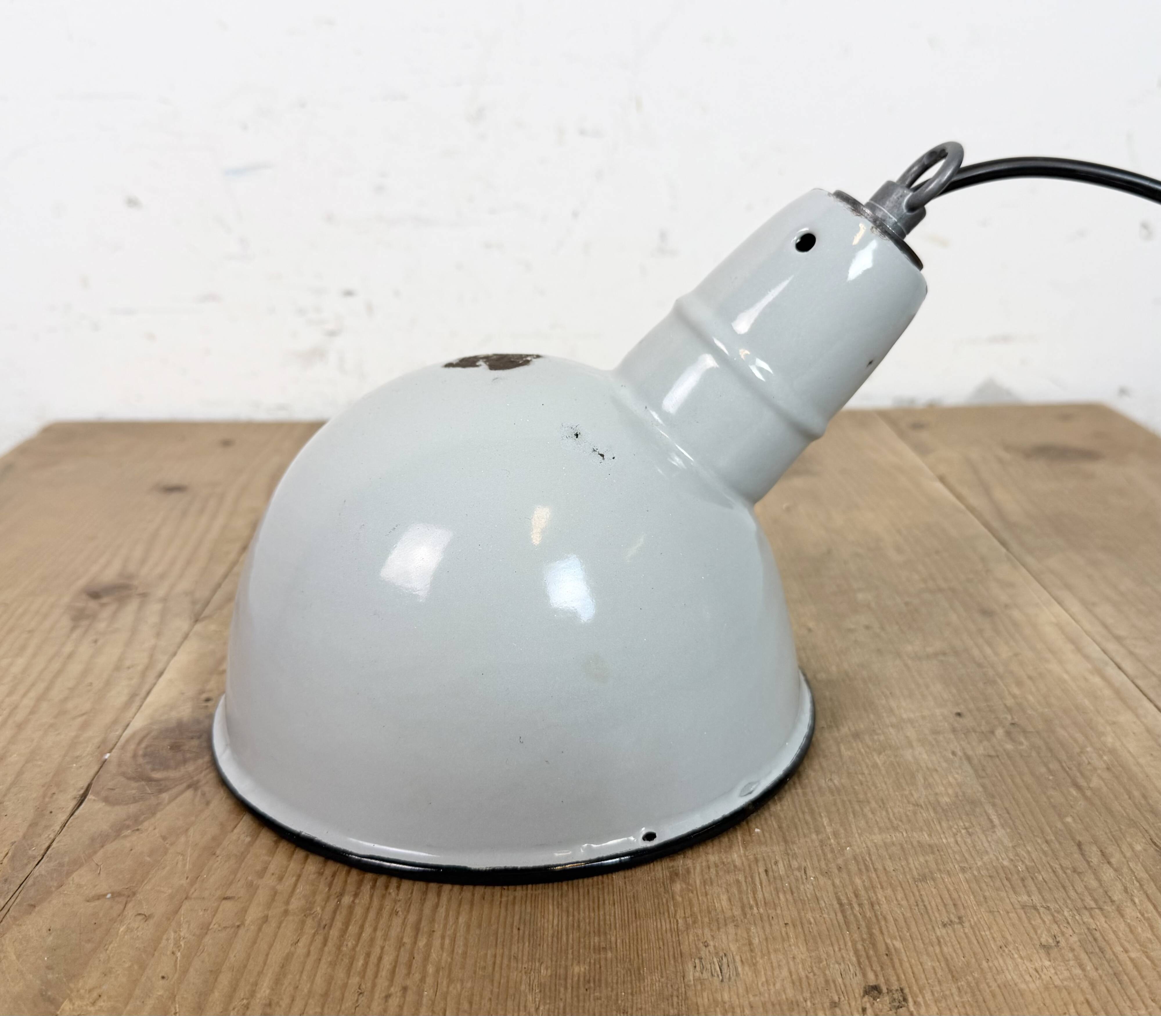 Industrial Grey Enamel Factory Pendant Lamp, 1960s