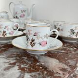 Vintage, coffee service, tea, Limoges, Flowers, cipher, 11 cups and under cups, teapot, 27 pieces