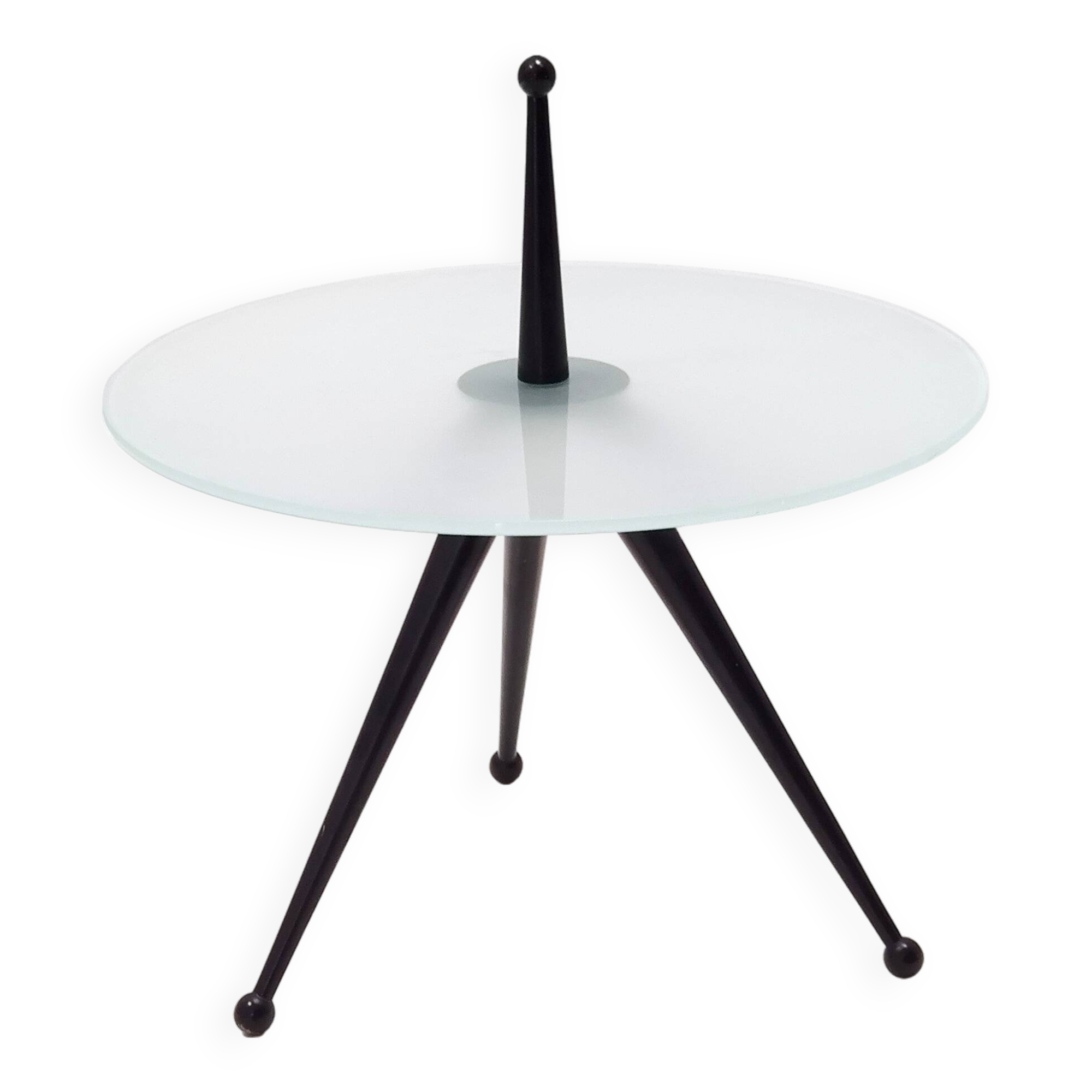 Tripod Beech and Glass Side Table, Italy, 1980s