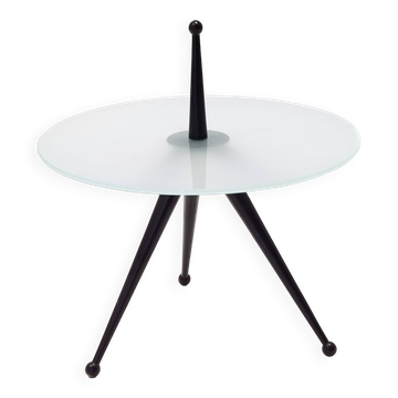 Tripod Beech and Glass Side Table, Italy, 1980s