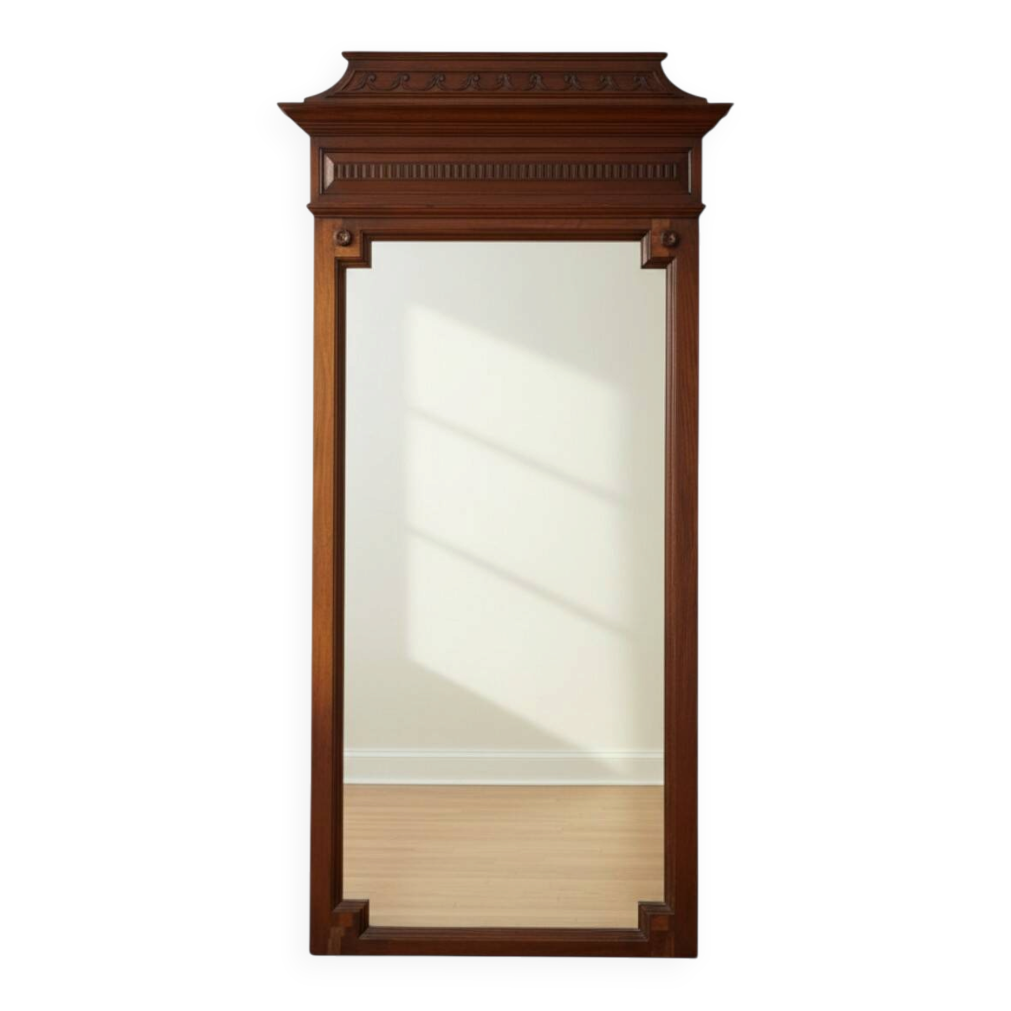 Important trumeau mirror Henri II solid oak 19th century