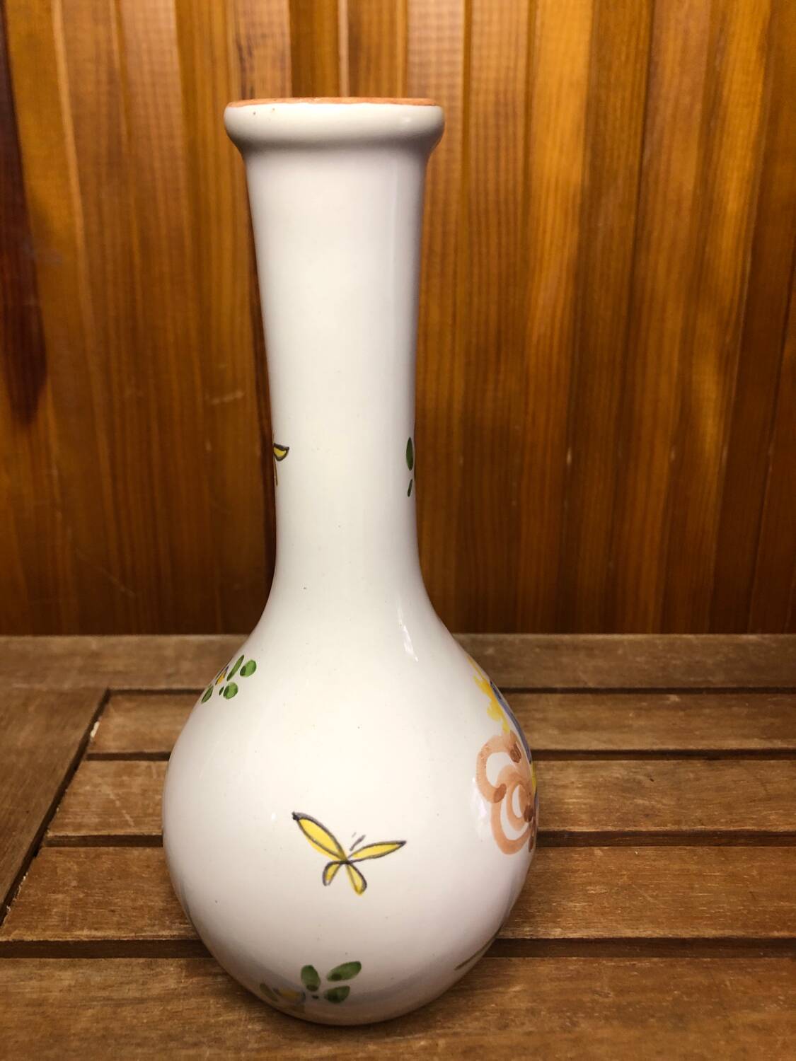 Old Vase Soliflore MOUSTIERS White Ceramic Vintage Painted Decor #A484