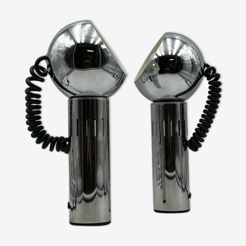 Paire de lampes Reggiani Eyeball en métal chromé des années 60, space age