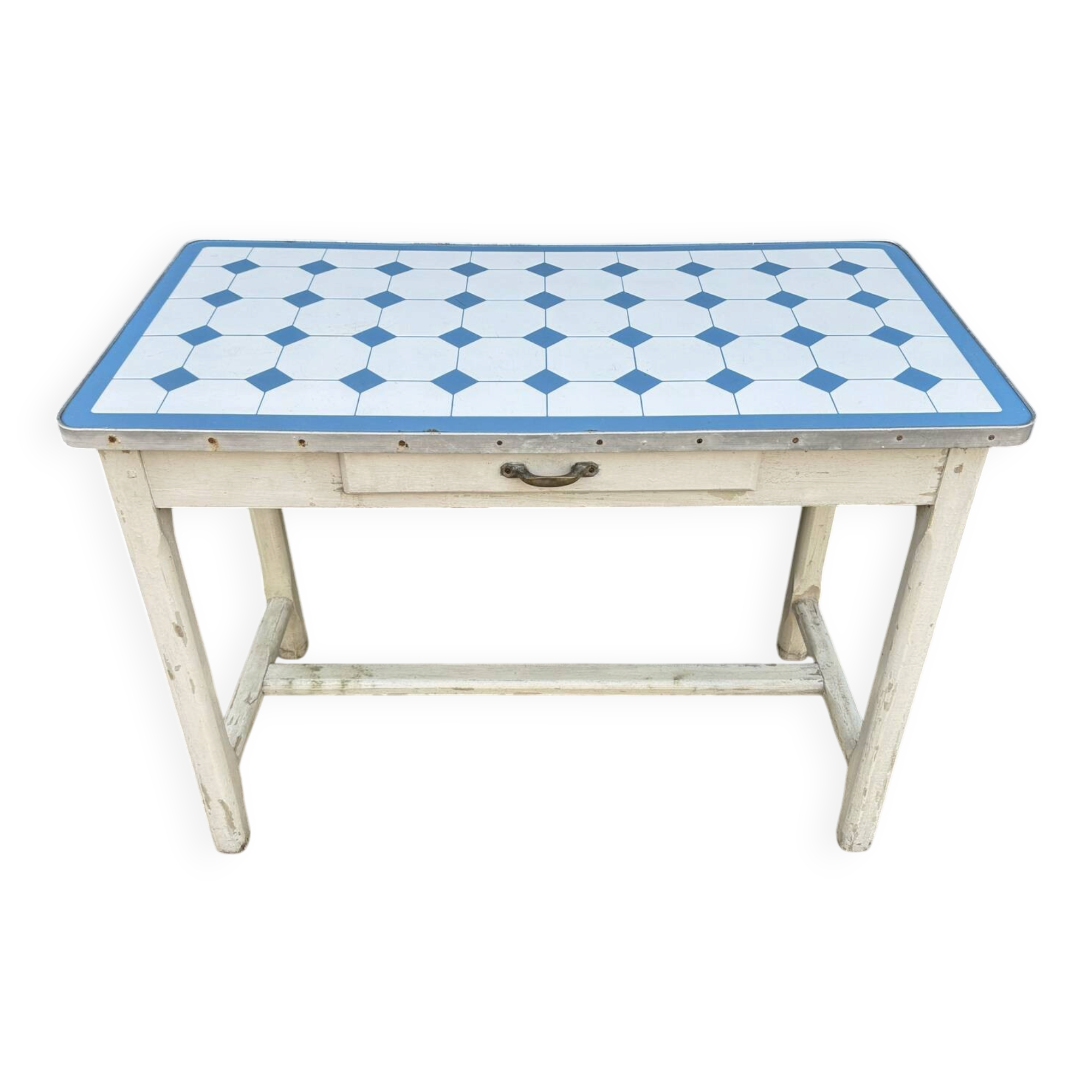 Table cuisine bois tôle émaillée années 50