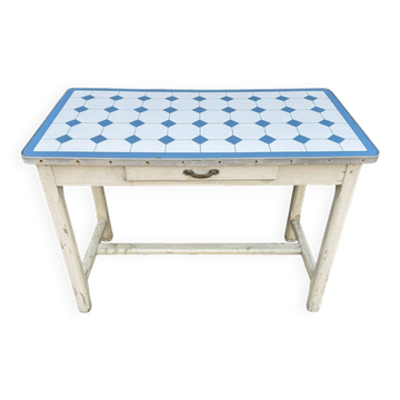 1950s wooden kitchen table with enamelled metal.