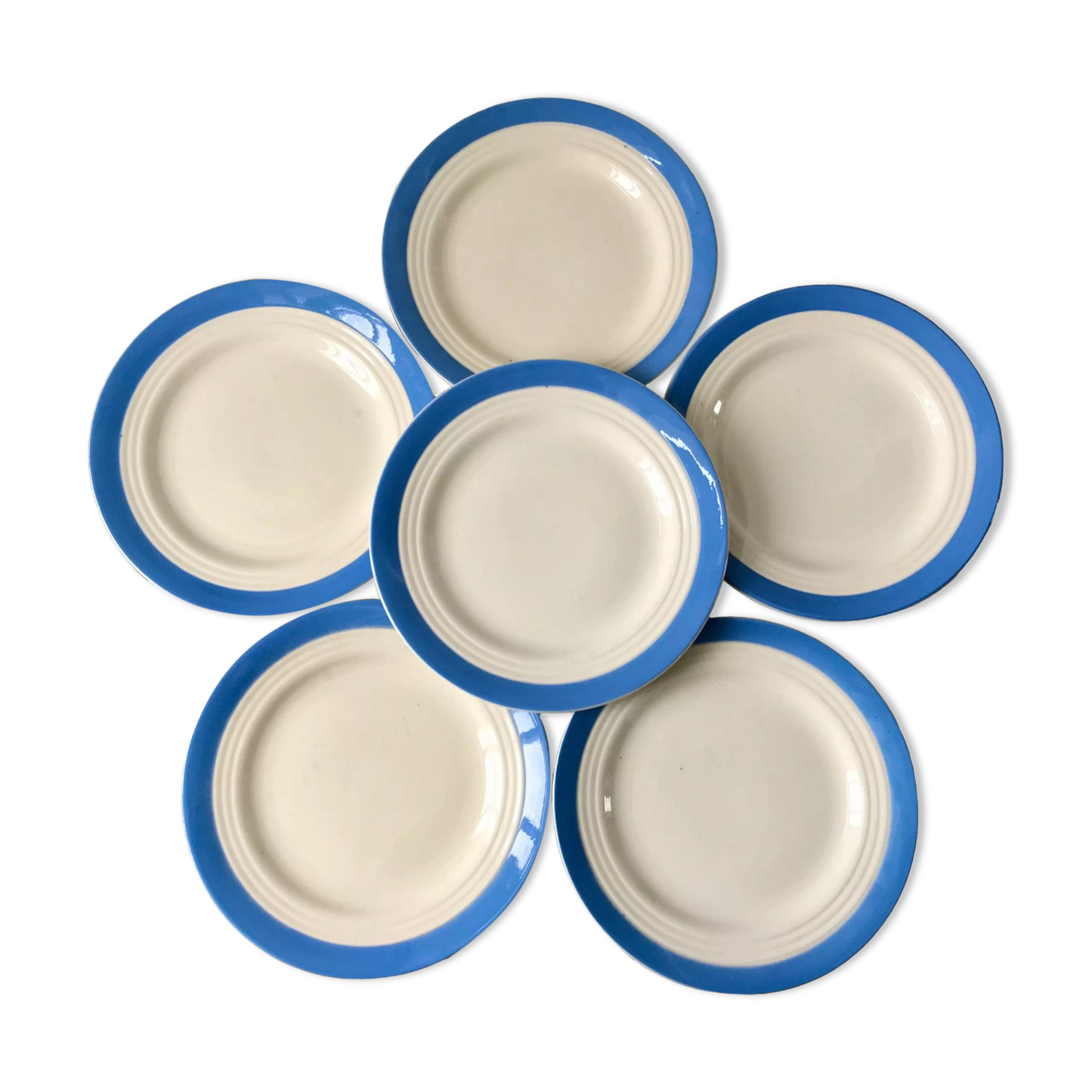 lot of 6 flat plates sky blue Saint-Amand model "Languedoc" 50s