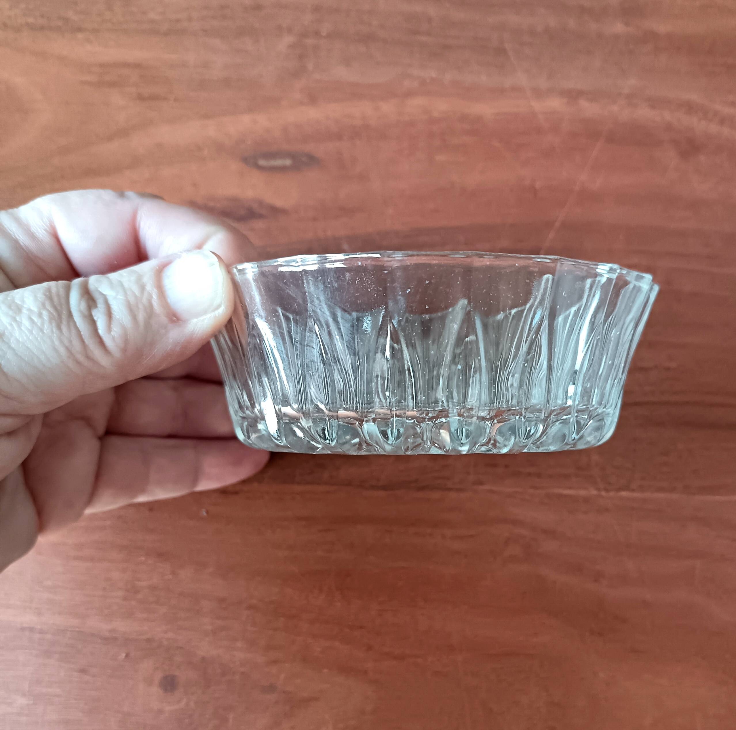 Vintage glass dessert service, bowls and serving dish.