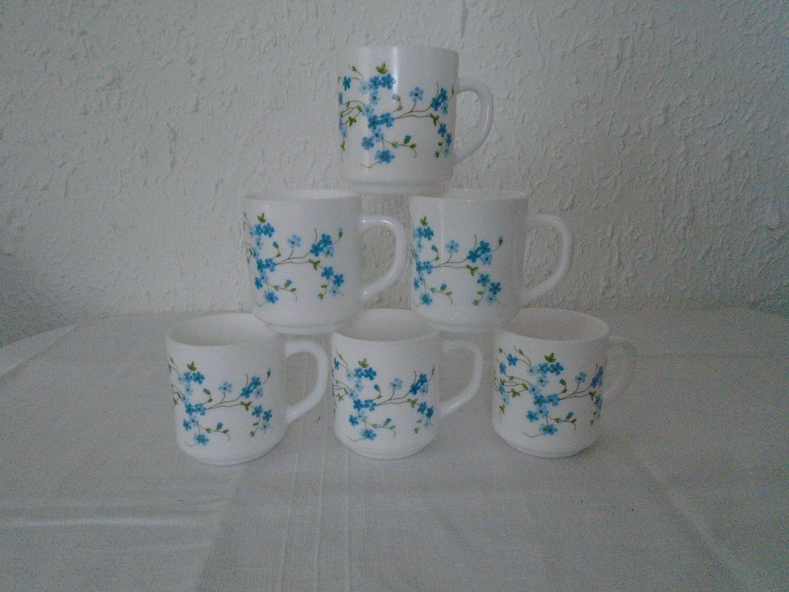6 mugs blue flowers veronica Arcopal France gj