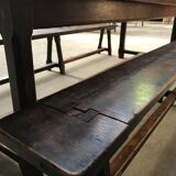 Farm table and two oak benches 19th