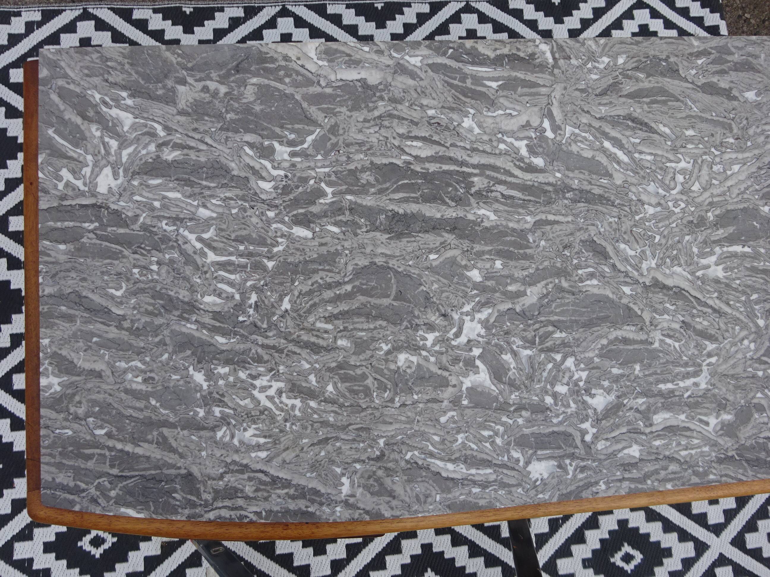 Art Deco sideboard in light walnut, grey/white marble