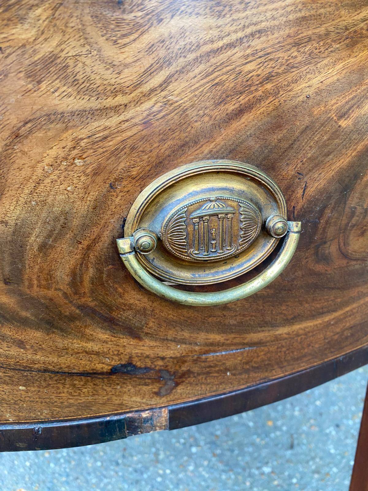 19th century English mahogany half-moon console desk