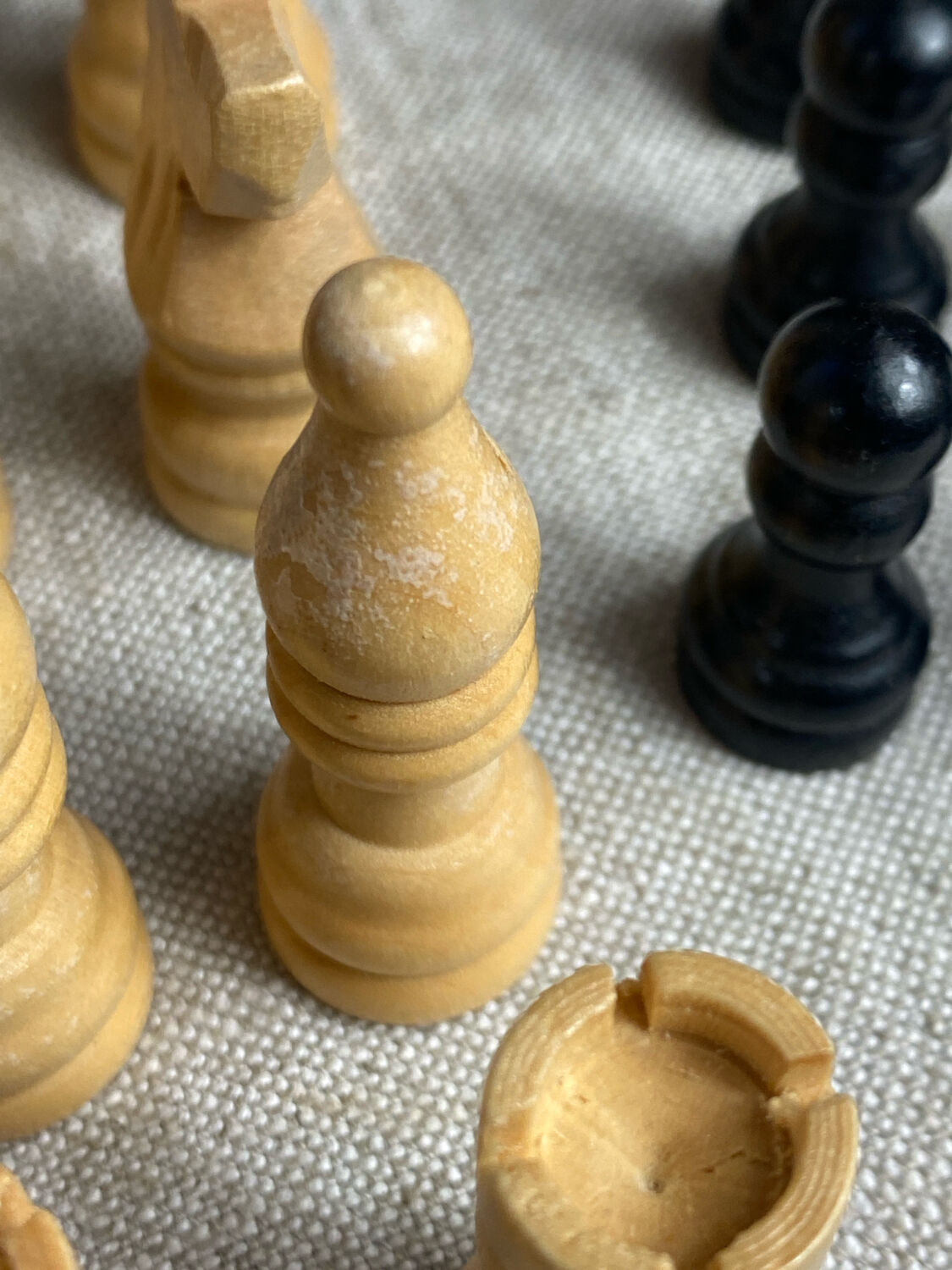 Carved wooden chess set