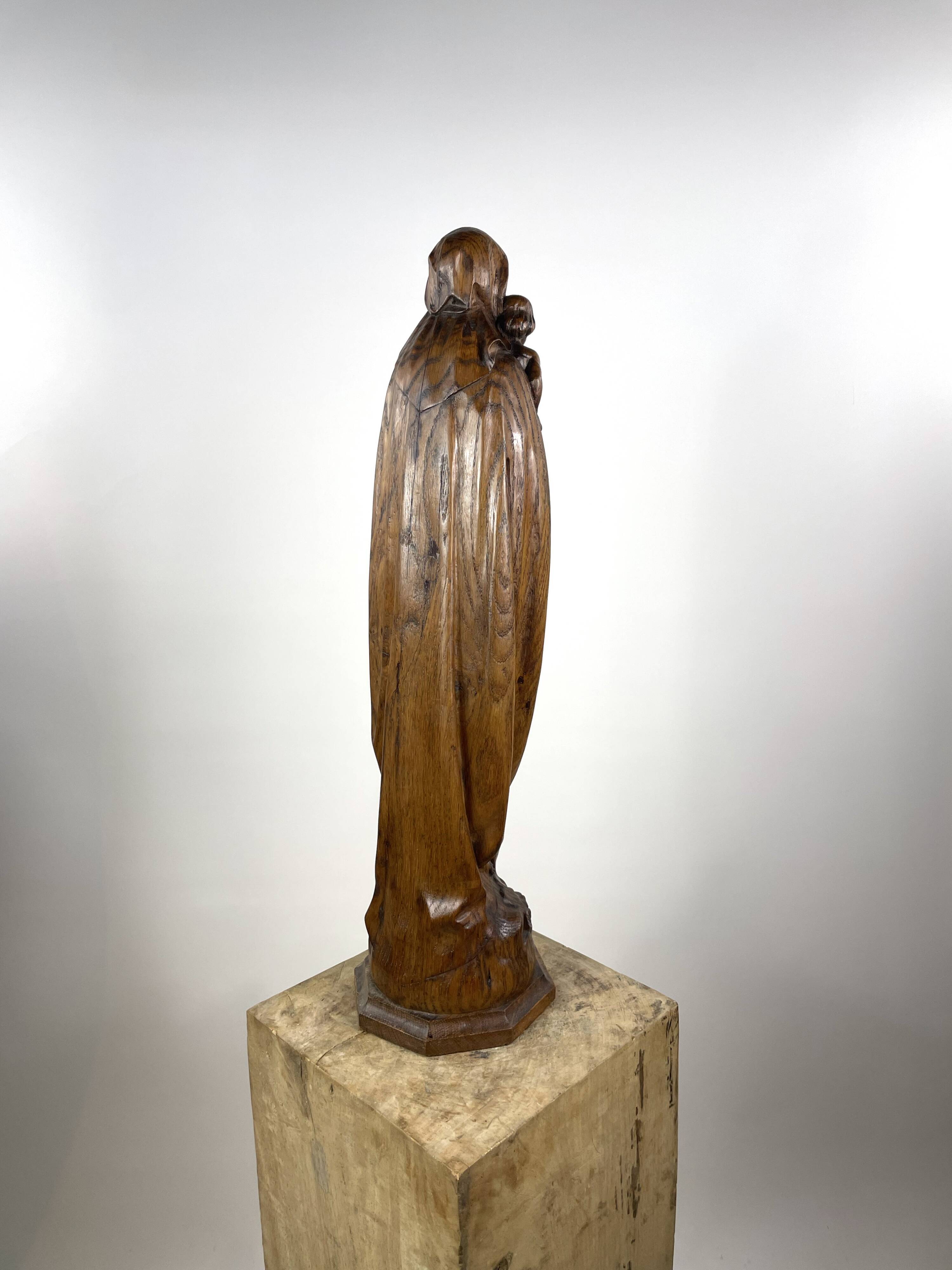 Virgin carved oak wood