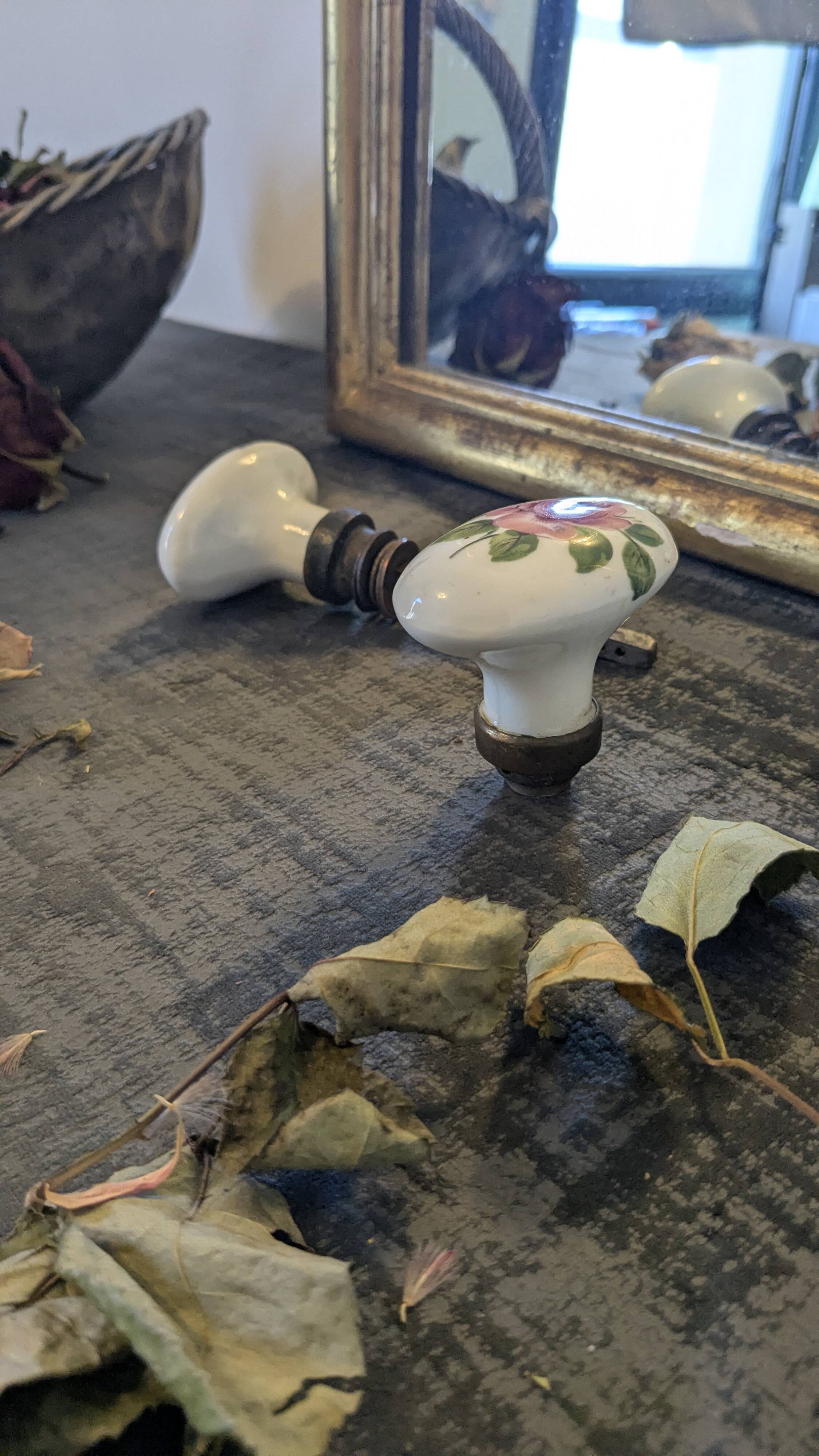 Pair of floral ceramic handles, vintage charm