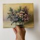 Old painting of a bouquet of flowers, oil on wood.