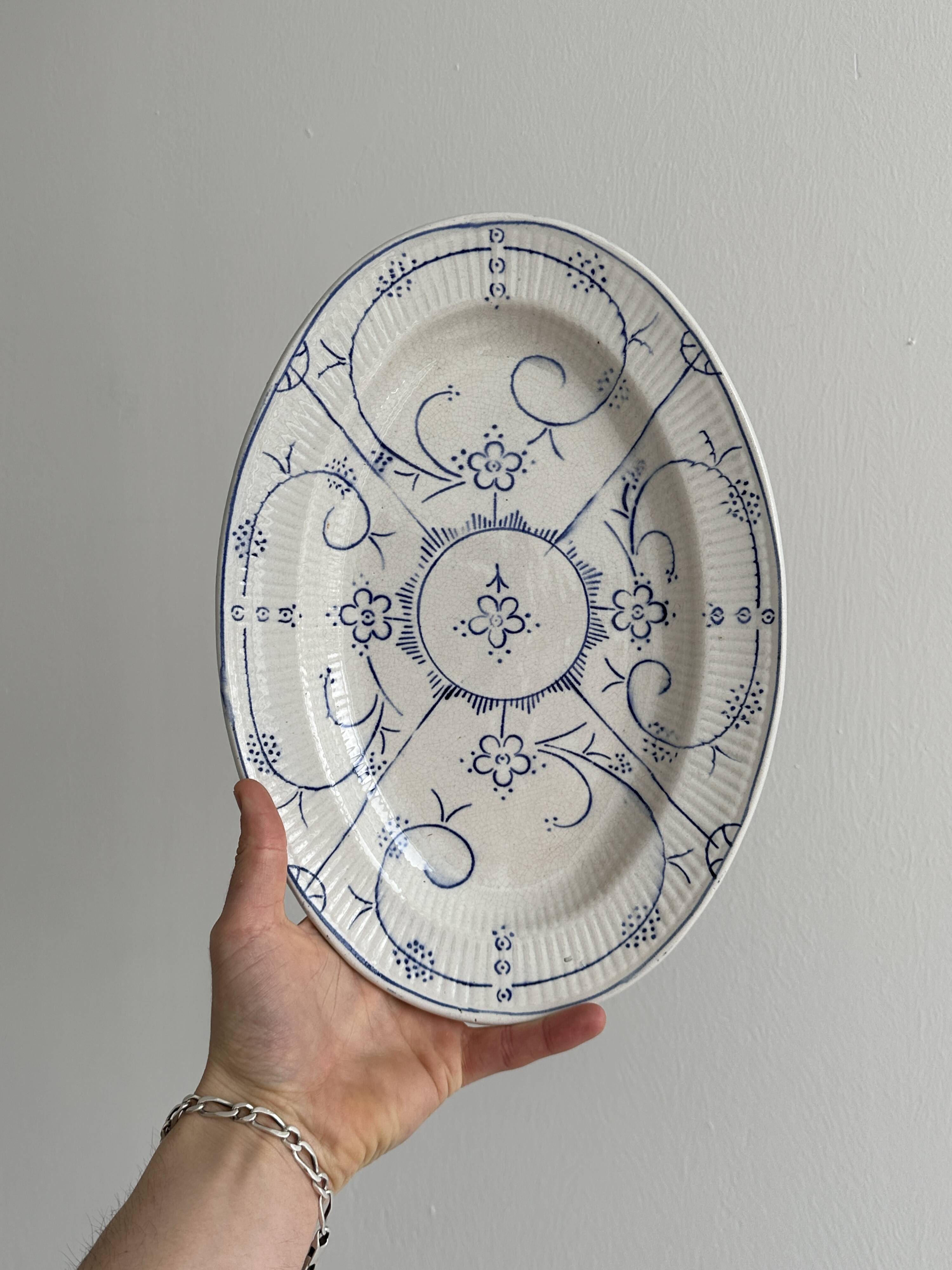 Vintage blue and white ceramic oval dish