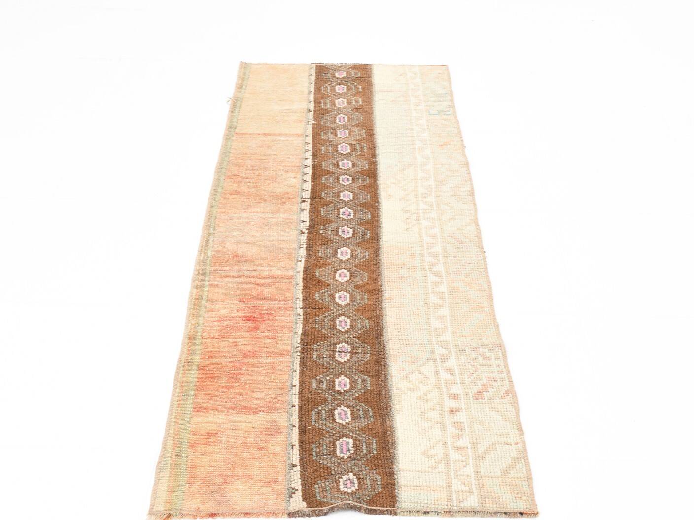 2x6 Turkish Short Brown Handmade Vintage Runner Rug, 64x174Cm