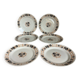 Six old flat earthenware plates from the 1930s, water lilies model