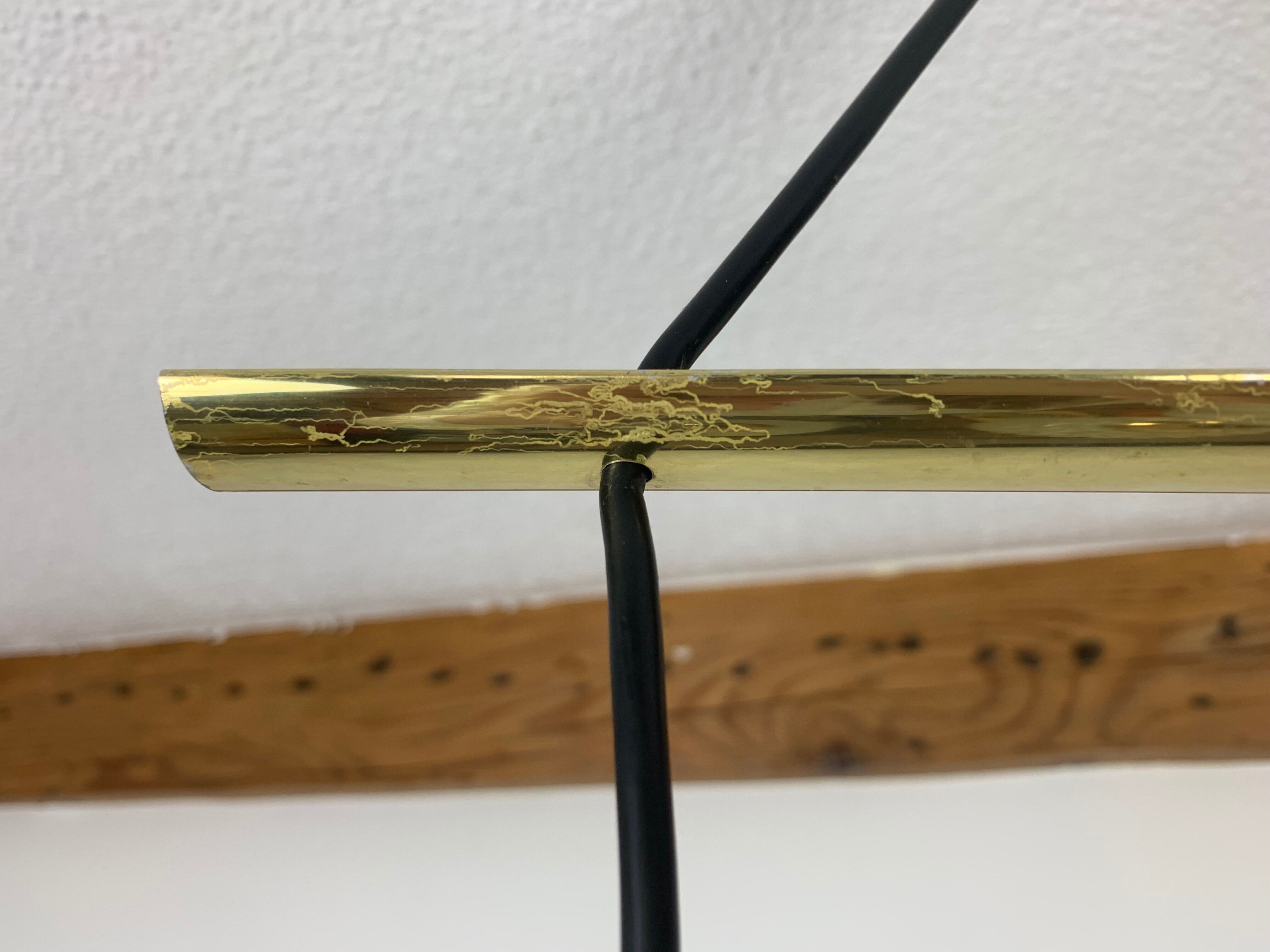 Suspension globes 2 lights, glass and brass, 50s