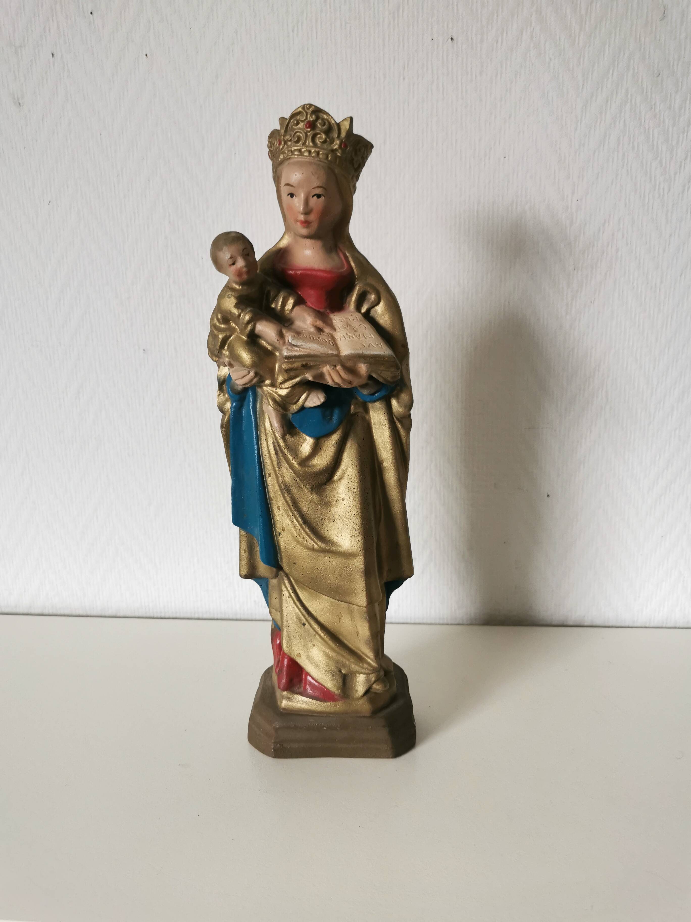 large statue of the Virgin and Child in painted plaster