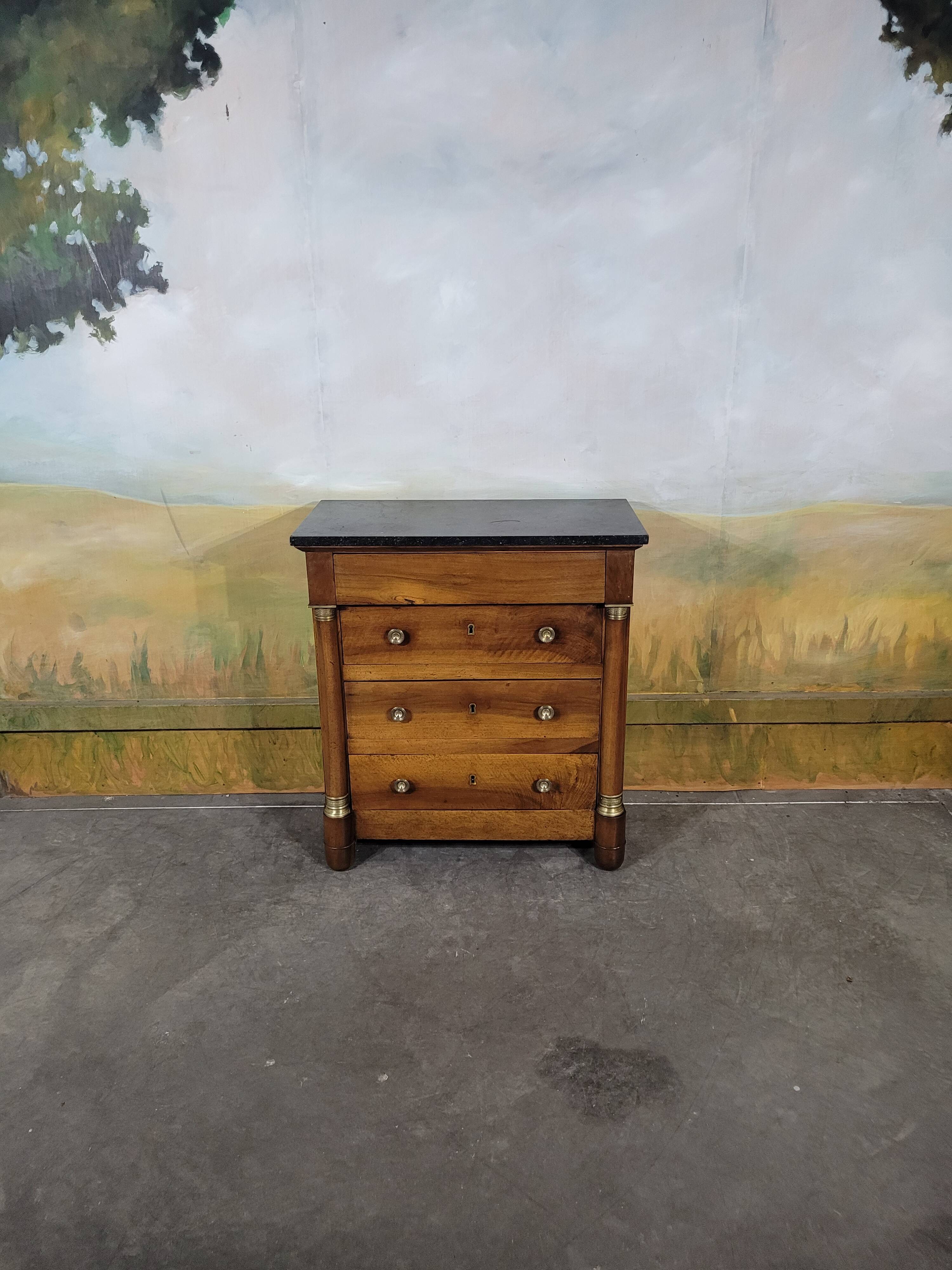Small Empire-style chest of drawers in solid walnut