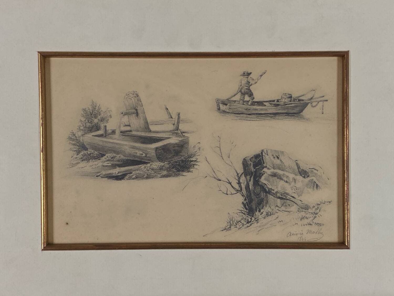 Dessin d’étude original à la mine de plomb signé daté 1844