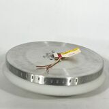 Stilux Milano, pair of round opaline glass ceiling lamps. 1960s