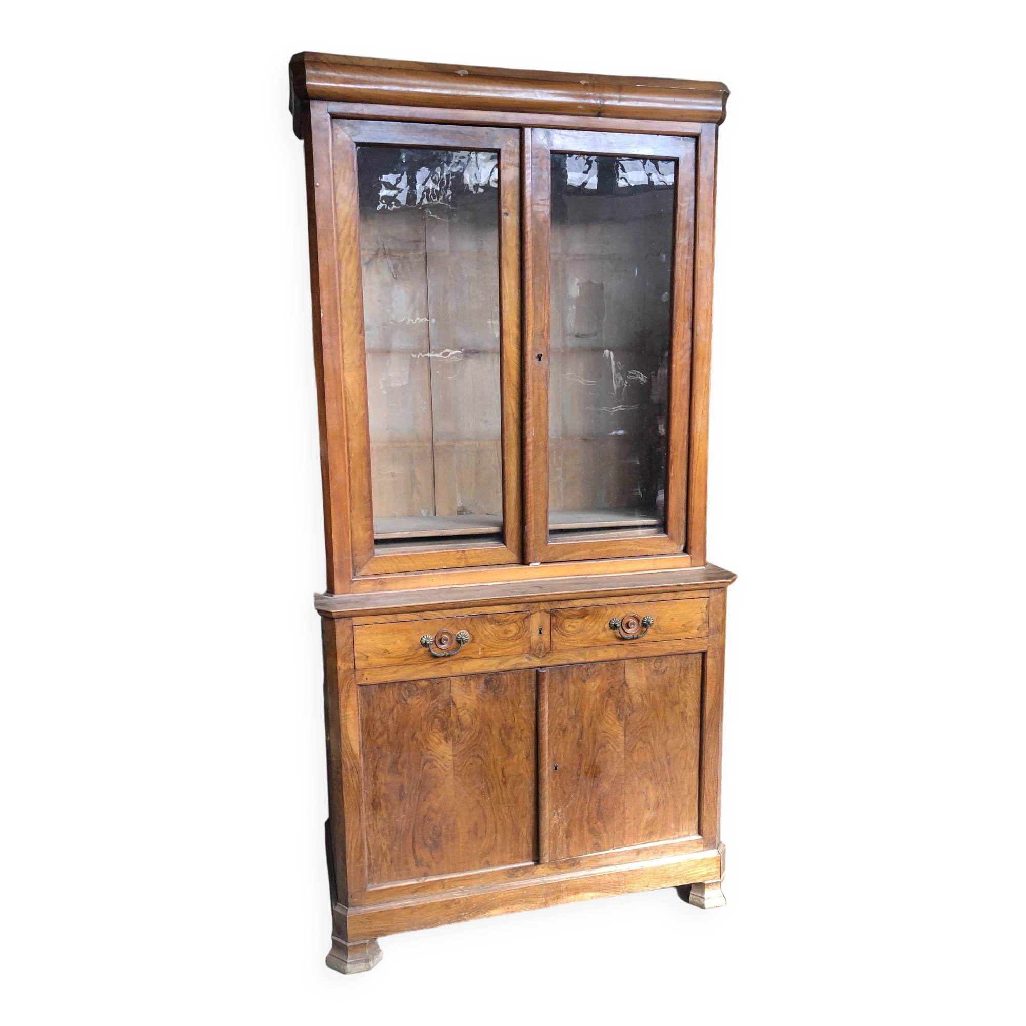 Louis Philippe two-body bookcase in walnut wood.