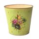 Vintage enameled sheet metal wastebasket - floral decor