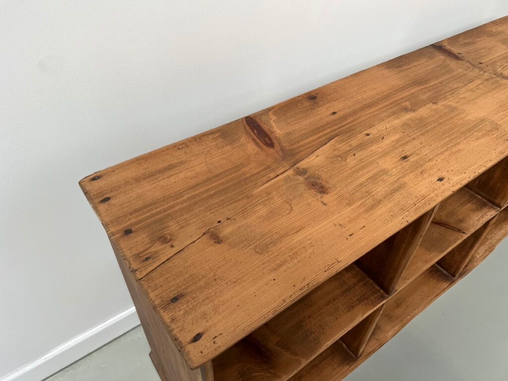 Antique pine storage cabinet with lockers