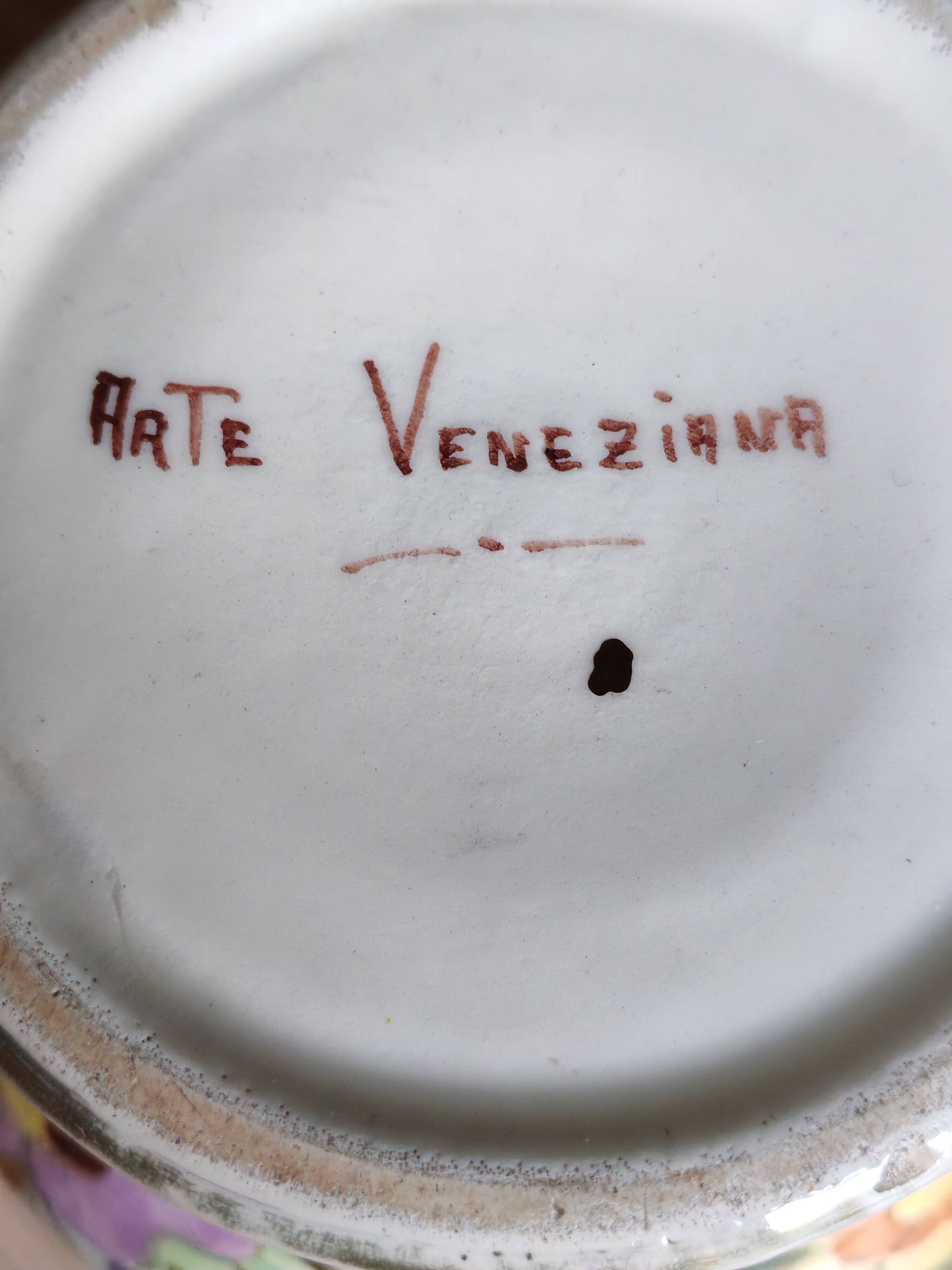Vintage Ceramic Vase Arte Veneziana, Hand-Painted Flower Decor