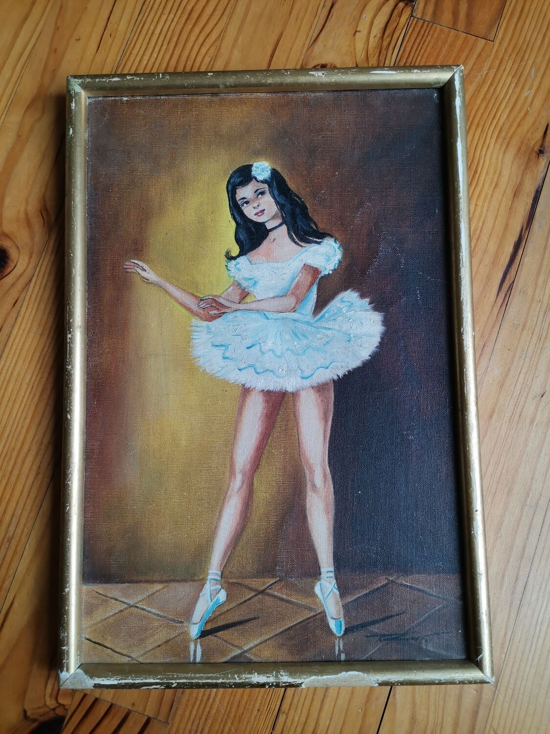 Painting kitsch vintage signed framed frame plaster dore