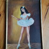 Painting kitsch vintage signed framed frame plaster dore