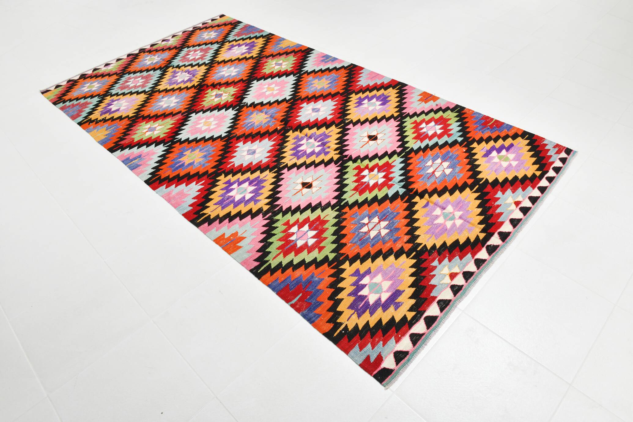 Geometric Multicolor Turkish Kilim Rug, 158x297Cm