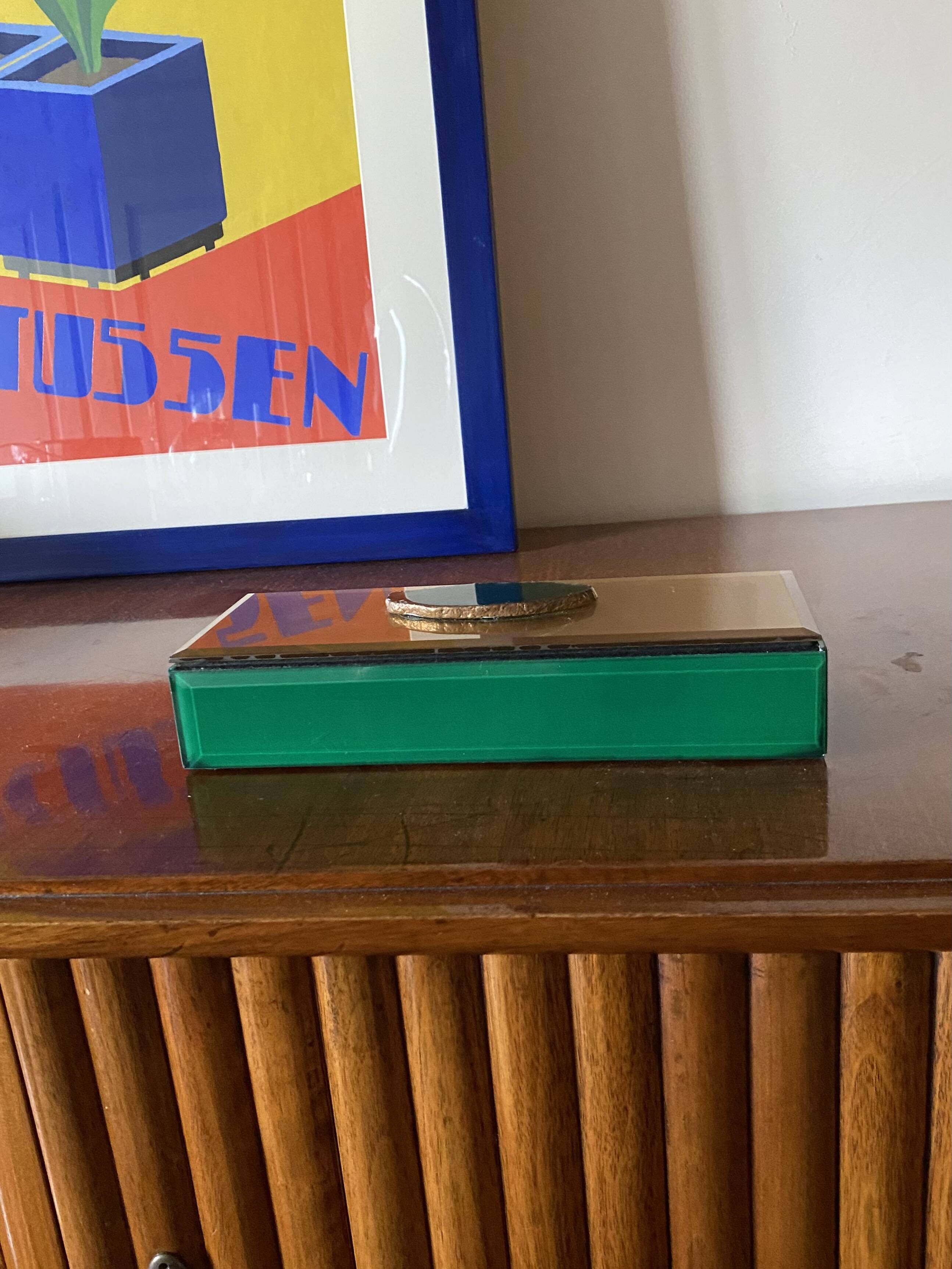 Green glass Jewelry Box, Italy 1980s