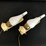 Vintage Italian brass, lacquer and opaline glass sconces from 50s. Set of two